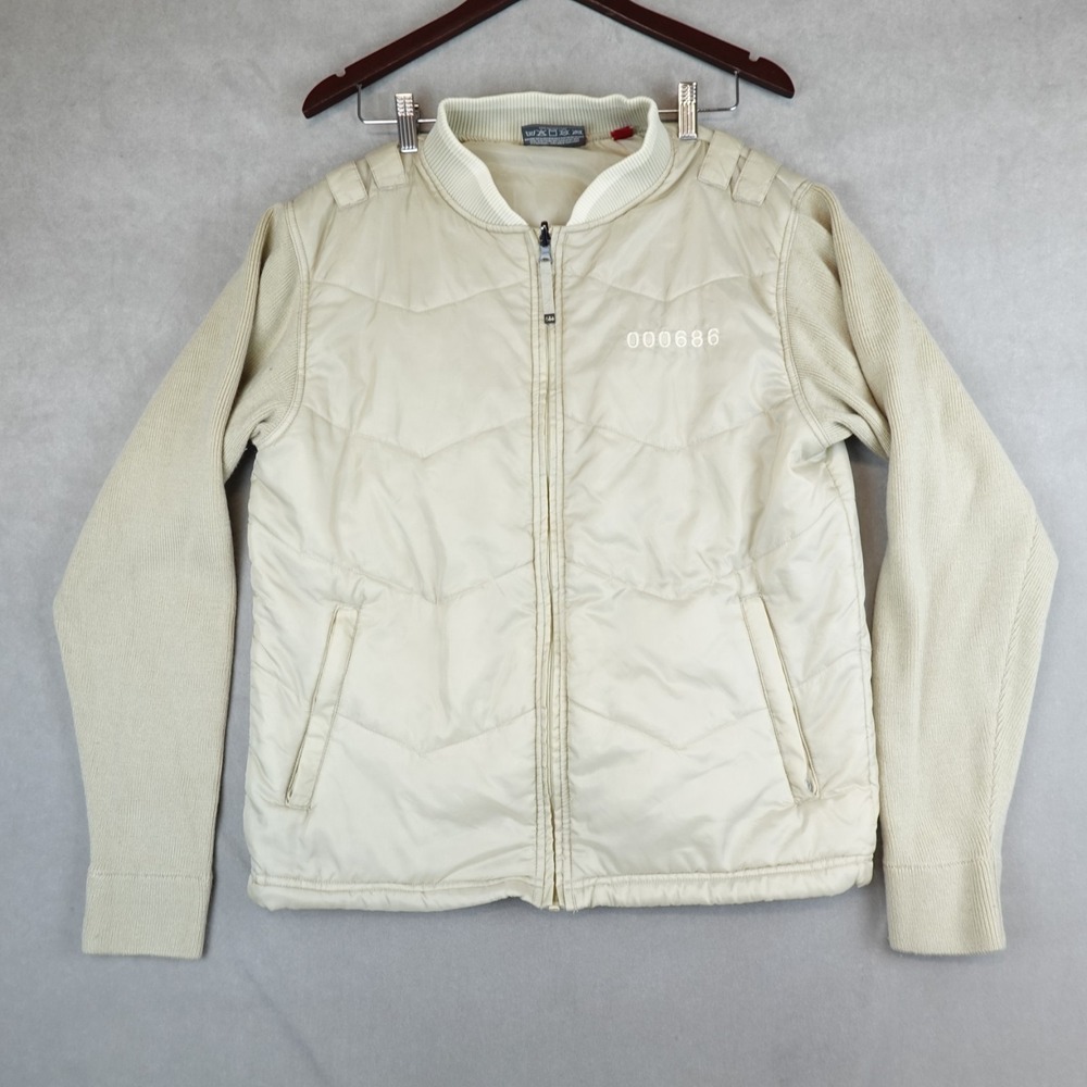 686 Jacket SMARTY Mens Size Medium Zip Up Knit Sleeves Puffer Ivory Hybrid